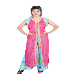 Pink long kurta with blue bottom