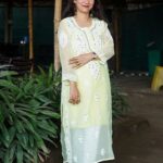 Rupa Georgette Lemon yellow long  mirror work kurti