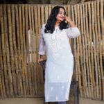GJs Georgette white long  mirror work kurti